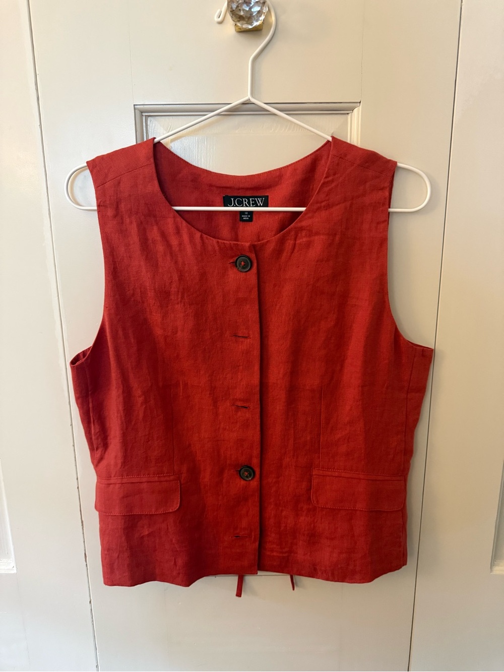 J. Crew Red Linen Button-Front Vest